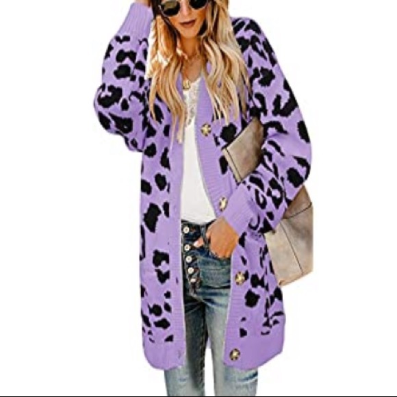 Sweaters - Purple Leopard Print Cardigan NWOT